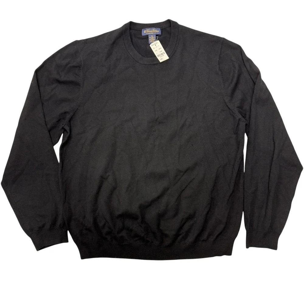Brooks Brothers Mens XL Black Merino Wool Blend Crewneck Sweater NWT Pullover